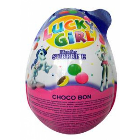 Toy and milk chocolate dragee in big egg LUCKY GIRL 35g