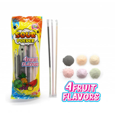 Lollipops 2 IN 1 SOUR POWDER 4 FRUIT FLAVORS 4g