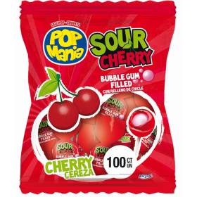 Lollipops with bubble gum on a stick POP MANIA SOUR CHERRY 12g