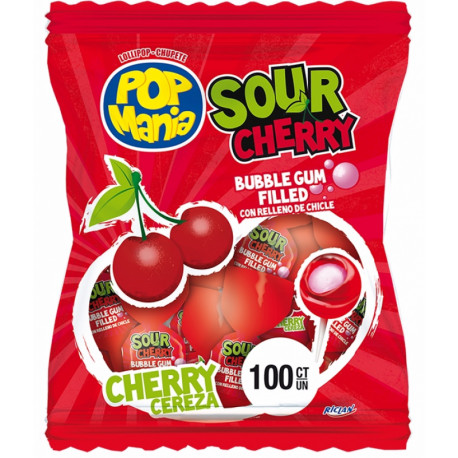 Ledinukai su kramokma guma ant pagaliuko POP MANIA SOUR CHERRY 12g