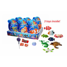 Plastic egg with lollipop, cheing candy, bubble gum and toy SEA SECRET PLASTIC EGG 20g