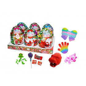 Plastic egg with lollipop, cheing candy, bubble gum and toy MERRY CHRISTMAS TOY  EGG 20g