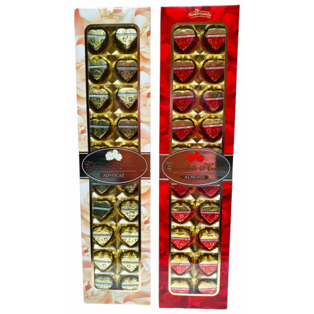 Chocolate candies with almond-flavored filling with alcohol CHOCOLATE HEARTS 240g