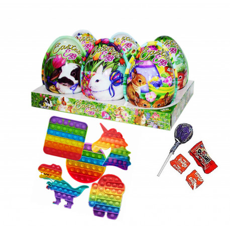 Plastic egg with lollipop, cheing candy, bubble gum and toy XXXL HAPPY EASTER EGG   20g